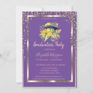 Diamanten Blumen Grad Cap Violett Abschluss Einladung