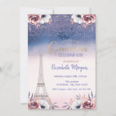 Diamanten, Eiffelturm Ombre Rose Quinceanera Einladung (Vorderseite)