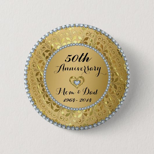 Diamanten & Gold 50. Hochzeitstag Button (Vorderseite)