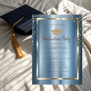 Diamanten Gold Abschlusskappe Blau Metallic Abschl Einladung