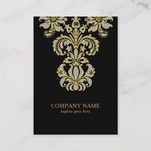 Diamanten & Gold Blütenwirbel auf schwarz Visitenkarte (Vorderseite)