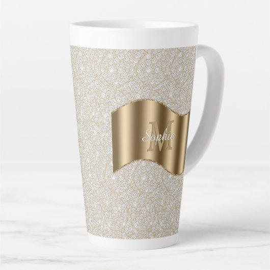 Diamanten, große Gold Monogram, weißer Skriptname Milchtasse (Rechte Ecke)