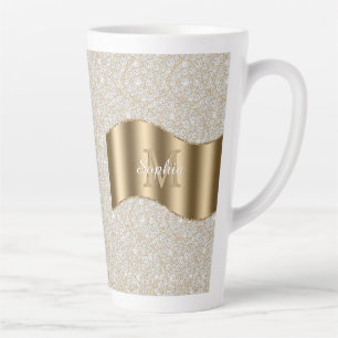 Diamanten, große Gold Monogram, weißer Skriptname Milchtasse