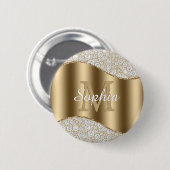 Diamanten, große Goldmonogramm, weißer Skriptname Button (Vorne & Hinten)