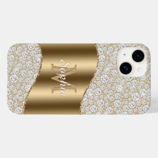 Diamanten, große Goldmonogramm, weißer Skriptname Case-Mate iPhone Hülle (Rückseite (Horizontal))
