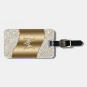 Diamanten, große Goldmonogramm, weißer Skriptname Gepäckanhänger (Vorderseite horizontal)