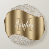 Diamanten, große Goldmonogramm, weißer Skriptname Rundes Kissen (Rückseite)