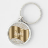 Diamanten, große Goldmonogramm, weißer Skriptname Schlüsselanhänger (Vorne)