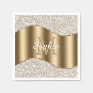 Diamanten, große Goldmonogramm, weißer Skriptname Serviette