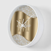 Diamanten, große Goldmonogramm, weißer Skriptname Uhr (Winkel)