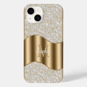 Diamanten, großes goldenes Monogramm, weißer Schri Case-Mate iPhone 14 Hülle