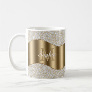 Diamanten, großes goldenes Monogramm, weißer Schri Kaffeetasse