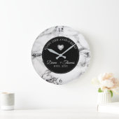 Diamanten Herz und Schwarz-weißer Marmorstein Große Wanduhr (Zuhause)