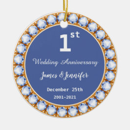 Diamanten-Individuelle Name für das erste Hochzeit Keramik Ornament