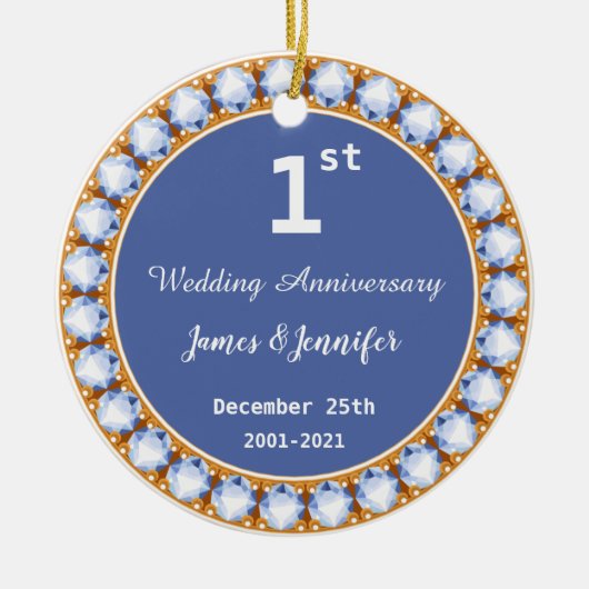 Diamanten-Individuelle Name für das erste Hochzeit Keramik Ornament (Vorne)