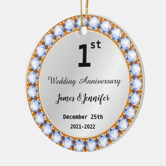 Diamanten-Individuelle Name für das erste Hochzeit Keramik Ornament (Links)