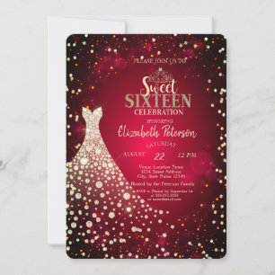 Diamanten, Kleid, Rot Sweet 16 Einladung