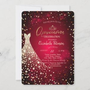 Diamanten, Kleid, rote Quinceañera Einladung