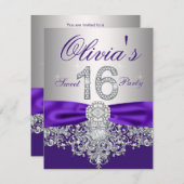 Diamanten Lila und Silber Sweet 16 Party Einladung (Vorne/Hinten)