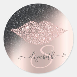 Diamanten Lippen Glitter Ombre Roségold Runder Aufkleber