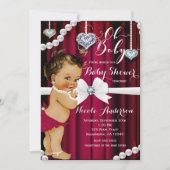 Diamanten & Perlen Roter Glamour Vintag Babydusche Einladung (Vorderseite)