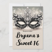 Diamanten & Perlen Schwarzer Lace Masquerade Sweet Einladung (Rückseite)