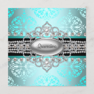 Diamanten Perlen Türkisblaue Quinceanera Einladung
