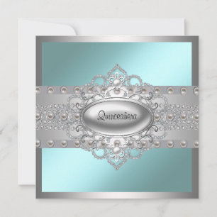 Diamanten Perlen Türkisblaue Quinceanera-Einladung Einladung