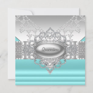 Diamanten Perlen Türkisblaue Quinceanera-Einladung Einladung