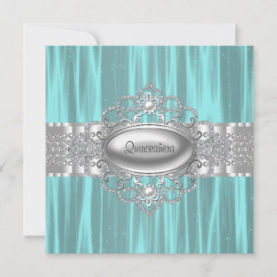 Diamanten Perlen Türkisblaue Quinceanera-Einladung Einladung