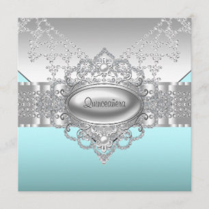 Diamanten Perlen Türkisblaue Quinceanera-Einladung Einladung