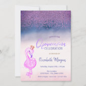 Diamanten, Pink Flamingo Crown Ombre Quinceañera Einladung (Vorderseite)
