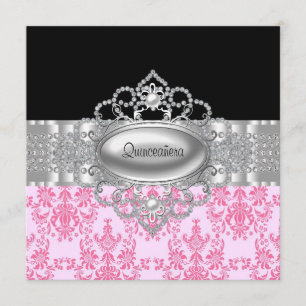 Diamanten Rosa Schwarze Quinceanera-Einladungen Einladung