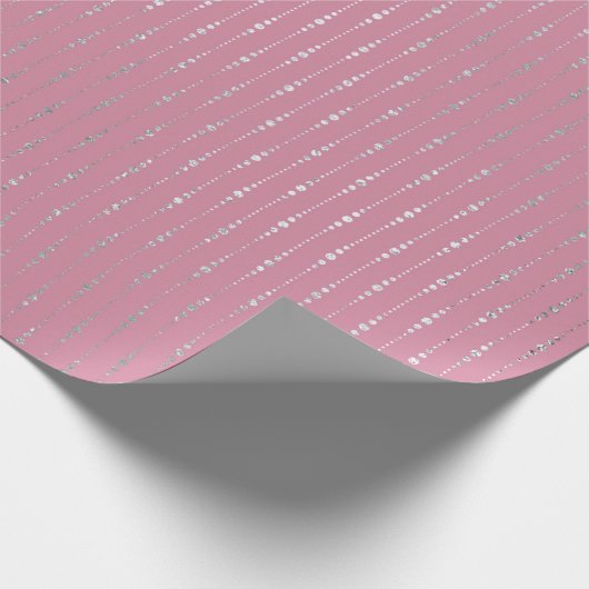 Diamanten Rosa Silberstreifen Punkte fallen Vip Geschenkpapier (Ecke)