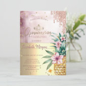 Diamanten, Rose Gold Glitzer Tropfen, Ananas Einladung (Stehend Vorderseite)