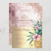 Diamanten, Rose Gold Glitzer Tropfen, Ananas Einladung (Vorne/Hinten)