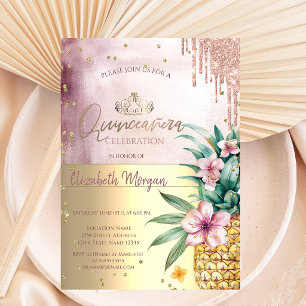 Diamanten, Rose Gold Glitzer Tropfen, Ananas Einladung