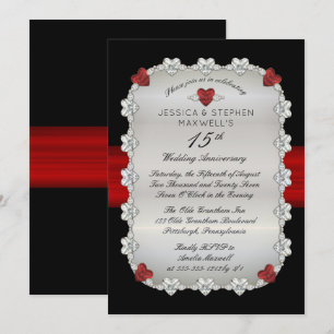 Diamanten Rubine Rot 15. Hochzeitstag Einladung