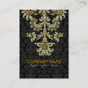 Diamanten Schwarz & Gold Muster Florale Damaststof Visitenkarte
