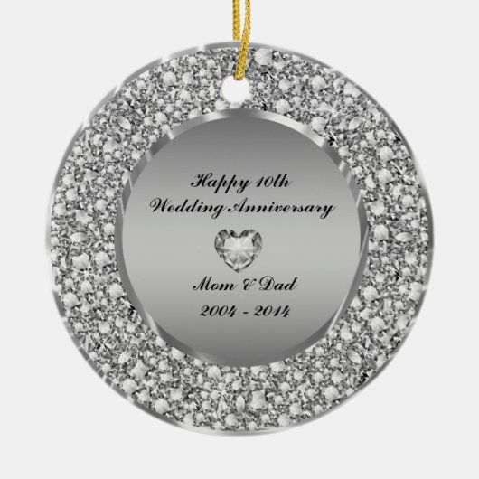 Diamanten & Silber 10. Hochzeitstag Keramikornament (Vorne)