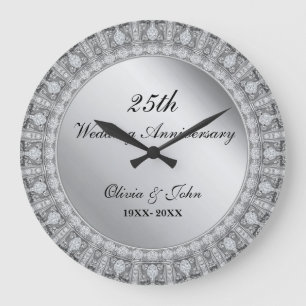 Diamanten & Silber-Geschenk zum 25. Hochzeitstag Große Wanduhr