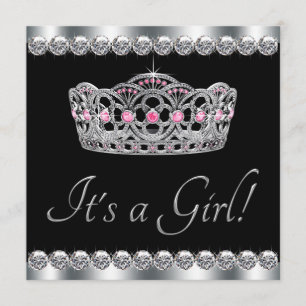 Diamanten-Silber-Tiara Rosa Schwarz Baby Shower Einladung