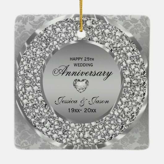 Diamanten & Silberring 25. Hochzeitstag Keramikornament (Rückseite)