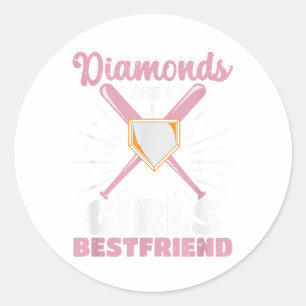 Diamanten sind ein Girls bester Freund Baseball So Runder Aufkleber