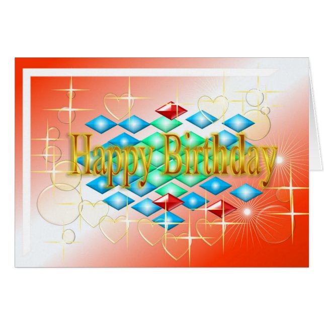 Diamanten Sternenblasen in Gold und rot Geburtstag (Vorderseite (Horizontal))