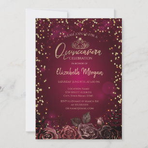 Diamanten, Tiara Burgundy Rose Quinceañera Einladung