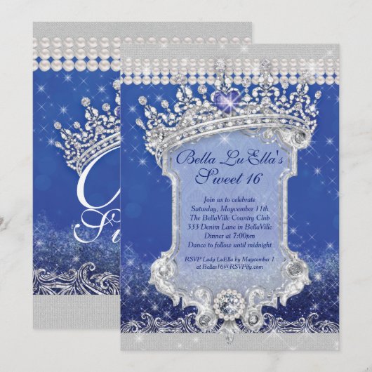 Diamanten und Bling Sweet 16 Quince Einladungen (Vorne/Hinten)