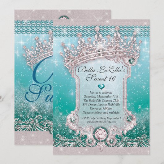 Diamanten und Bling Sweet 16 Quince Einladungen (Vorne/Hinten)