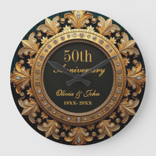 Diamanten und Gold 50. Hochzeitstag Große Wanduhr
