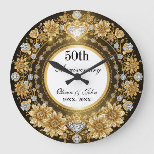 Diamanten und Gold 50. Hochzeitstag Große Wanduhr